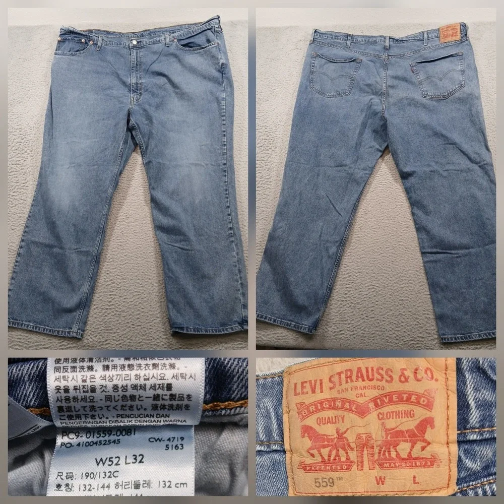 Levi's 559 Relaxed Straight Jeans‎ Mens 52x32 Light Wash Blue Denim EUC